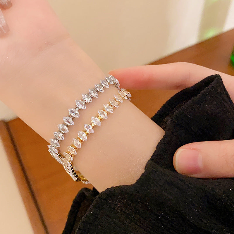 Fashion Jewelry Zircon Geometric Square Bracelet Fashion Elegant Heart Bracelet Internet Celebrity Light Luxury