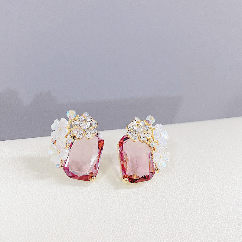 Simple Diamond Round Crystal Zircon Earrings