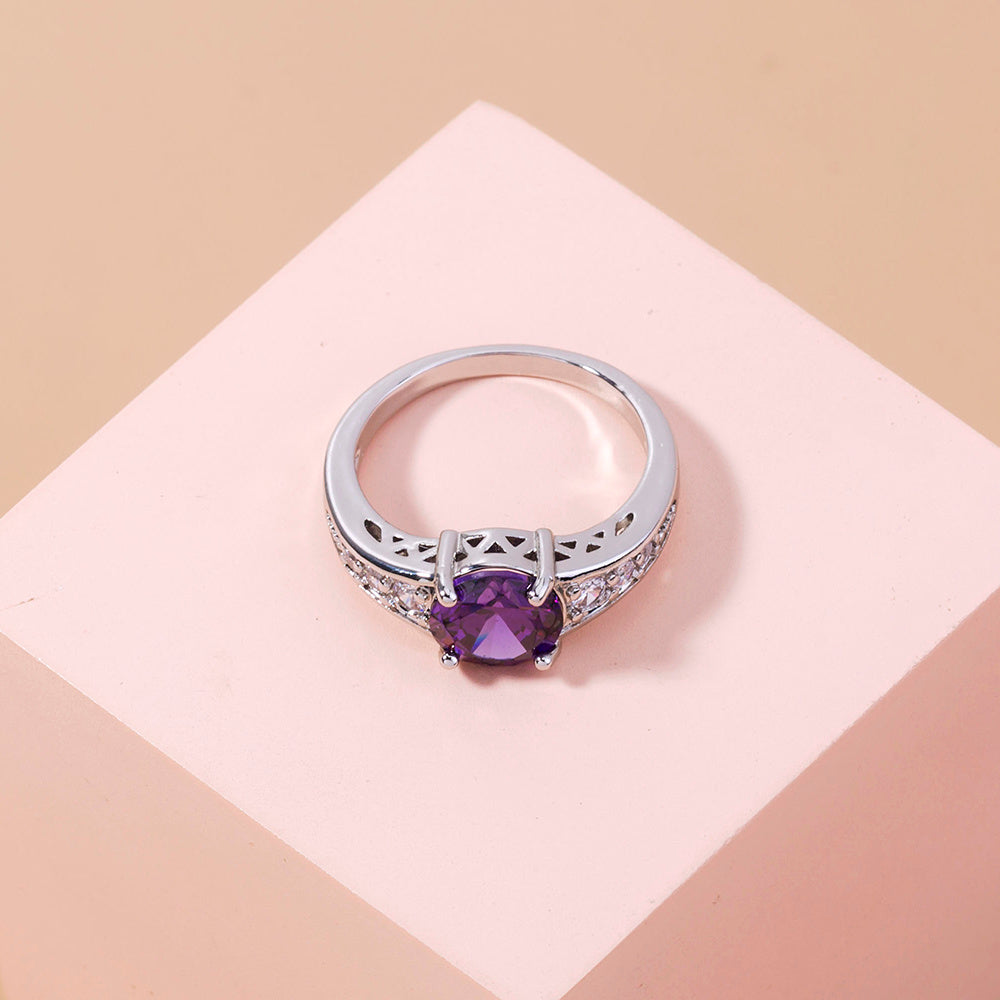 cold wind light luxury temperament ladies ring copper ring simple wild inlaid zirconium violet bracelet