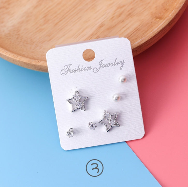 mini series set bow earrings 6 sets of stars flowers shine zircon earrings small ear bone nails