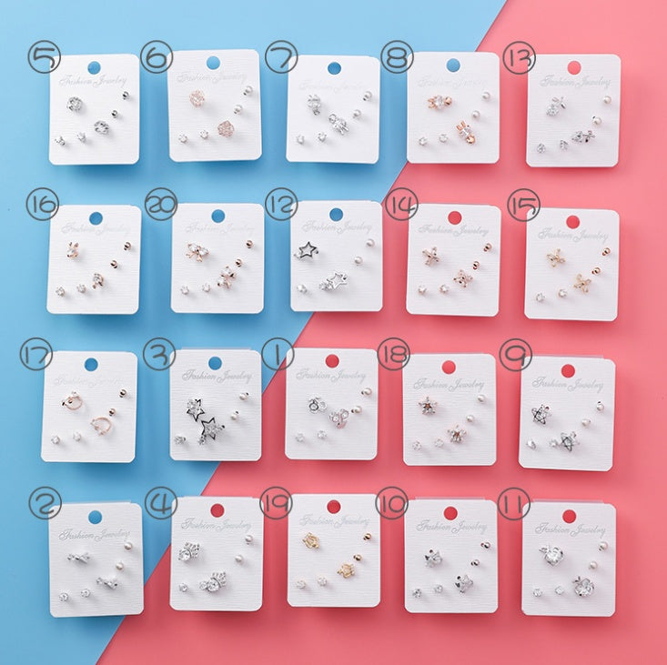 mini series set bow earrings 6 sets of stars flowers shine zircon earrings small ear bone nails