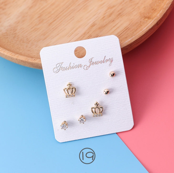 mini series set bow earrings 6 sets of stars flowers shine zircon earrings small ear bone nails