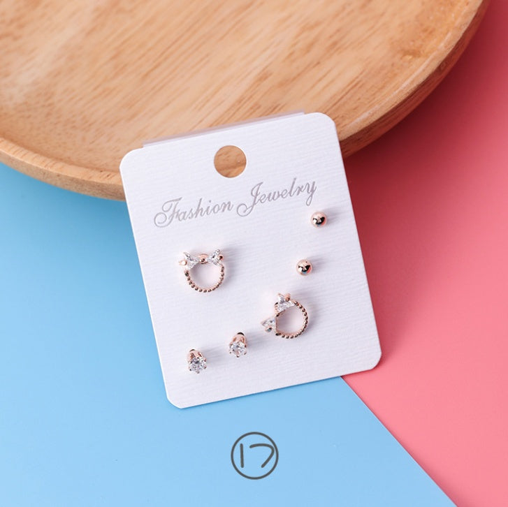 mini series set bow earrings 6 sets of stars flowers shine zircon earrings small ear bone nails