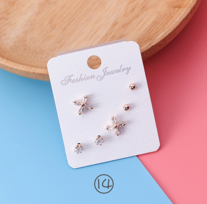 mini series set bow earrings 6 sets of stars flowers shine zircon earrings small ear bone nails