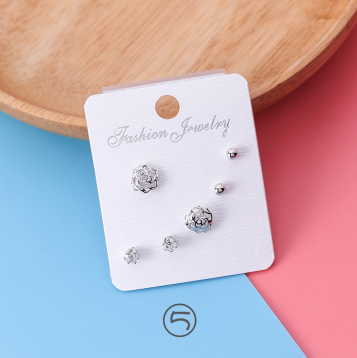 mini series set bow earrings 6 sets of stars flowers shine zircon earrings small ear bone nails