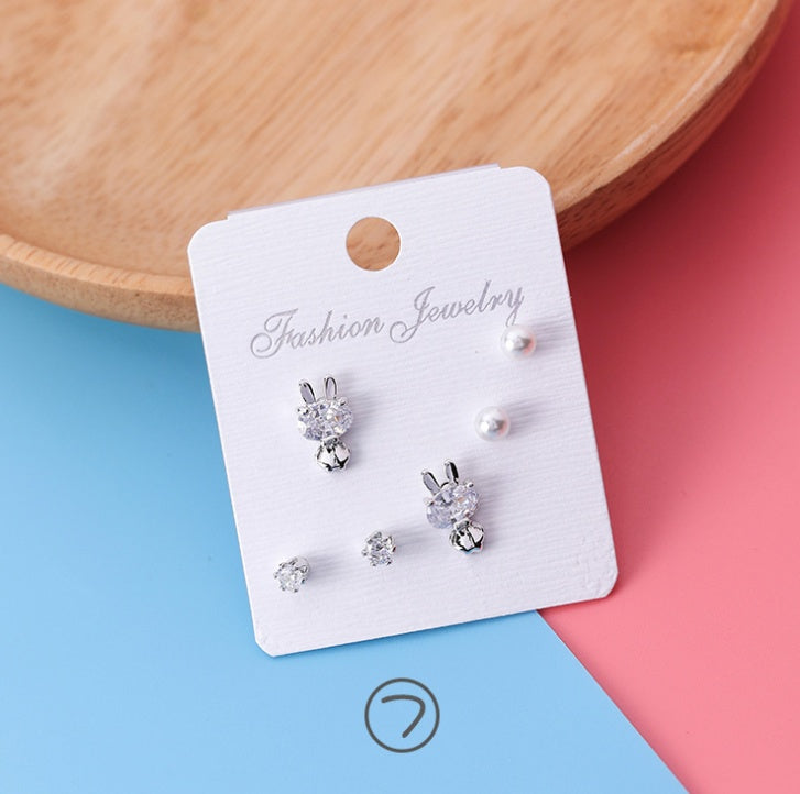 mini series set bow earrings 6 sets of stars flowers shine zircon earrings small ear bone nails