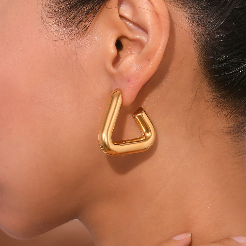 Stainless Steel 18K Gold Plated Geometric Tripod Hollow Earrings For Women