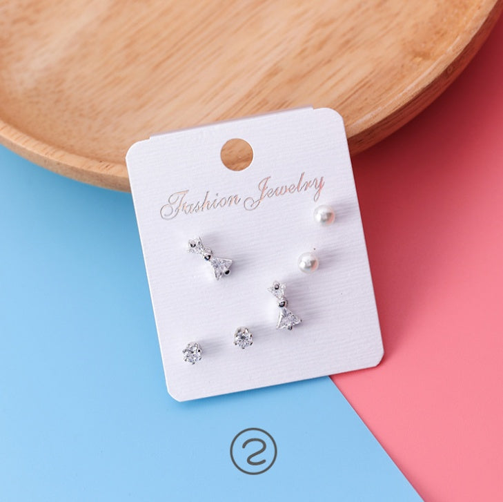 mini series set bow earrings 6 sets of stars flowers shine zircon earrings small ear bone nails