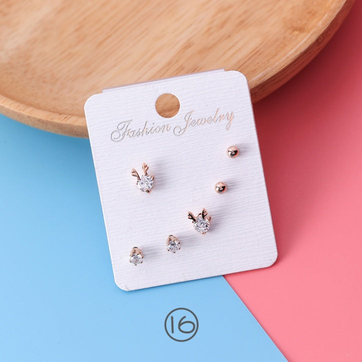 mini series set bow earrings 6 sets of stars flowers shine zircon earrings small ear bone nails