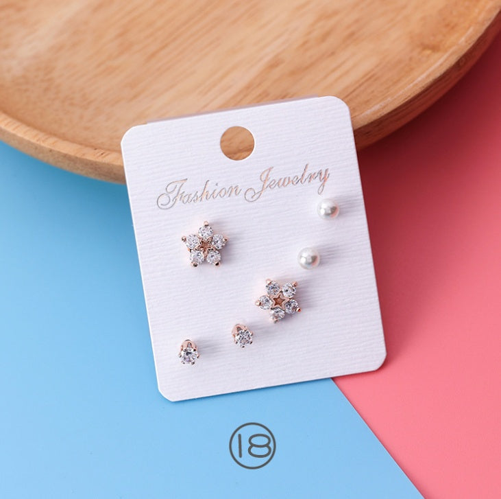 mini series set bow earrings 6 sets of stars flowers shine zircon earrings small ear bone nails