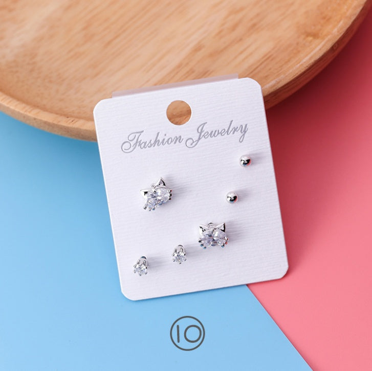 mini series set bow earrings 6 sets of stars flowers shine zircon earrings small ear bone nails