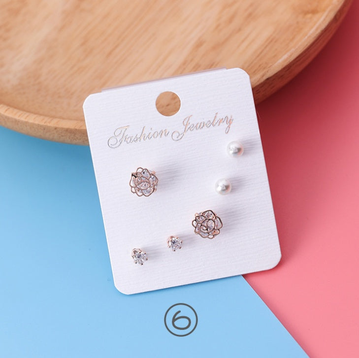 mini series set bow earrings 6 sets of stars flowers shine zircon earrings small ear bone nails