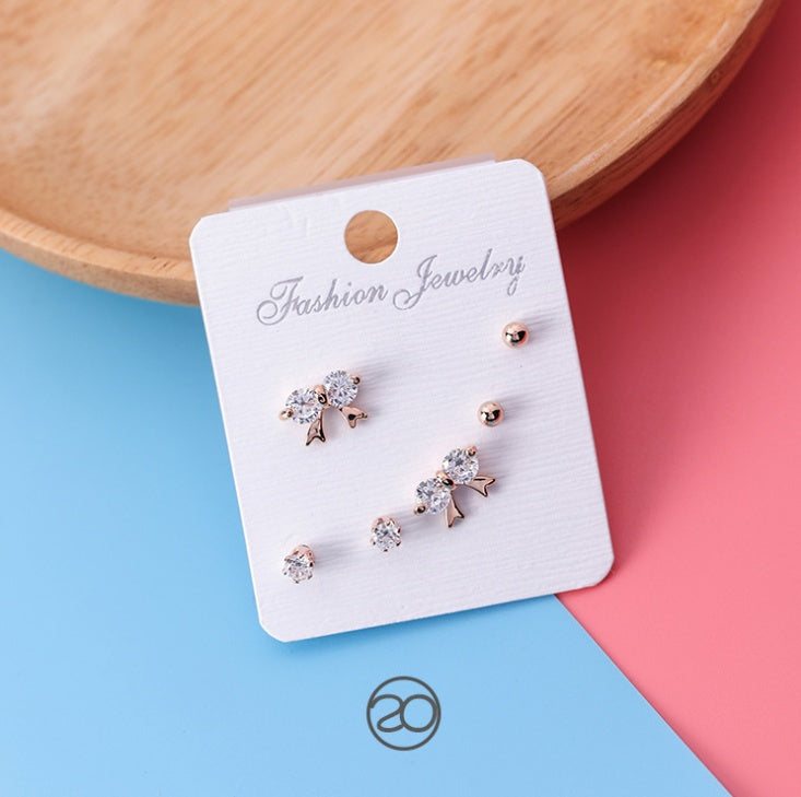 mini series set bow earrings 6 sets of stars flowers shine zircon earrings small ear bone nails
