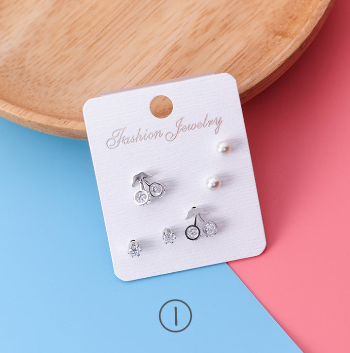 mini series set bow earrings 6 sets of stars flowers shine zircon earrings small ear bone nails
