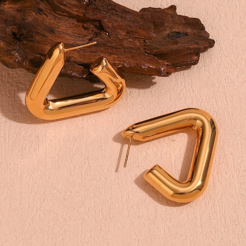Stainless Steel 18K Gold Plated Geometric Tripod Hollow Earrings For Women