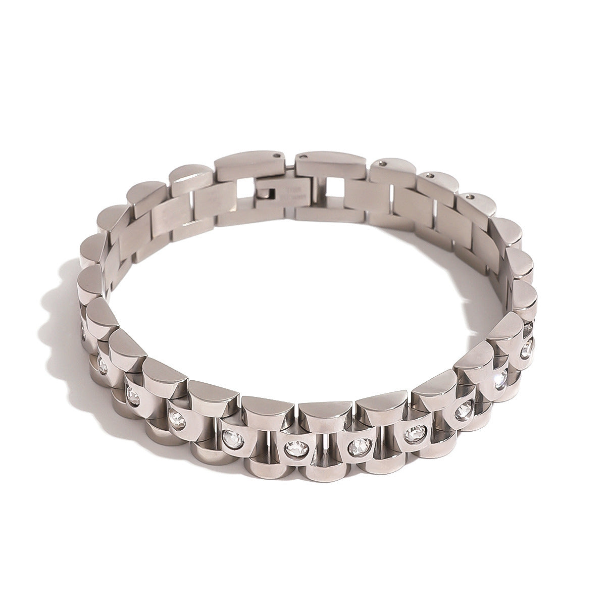 White Diamond Titanium Steel Watch Chain 18K Gold Non-fading Bracelet