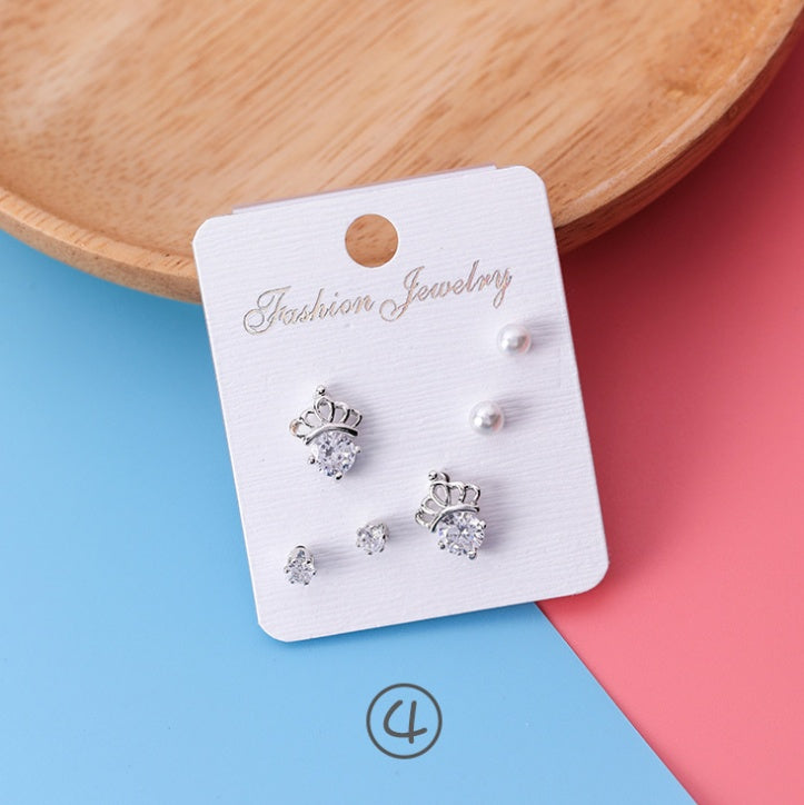 mini series set bow earrings 6 sets of stars flowers shine zircon earrings small ear bone nails