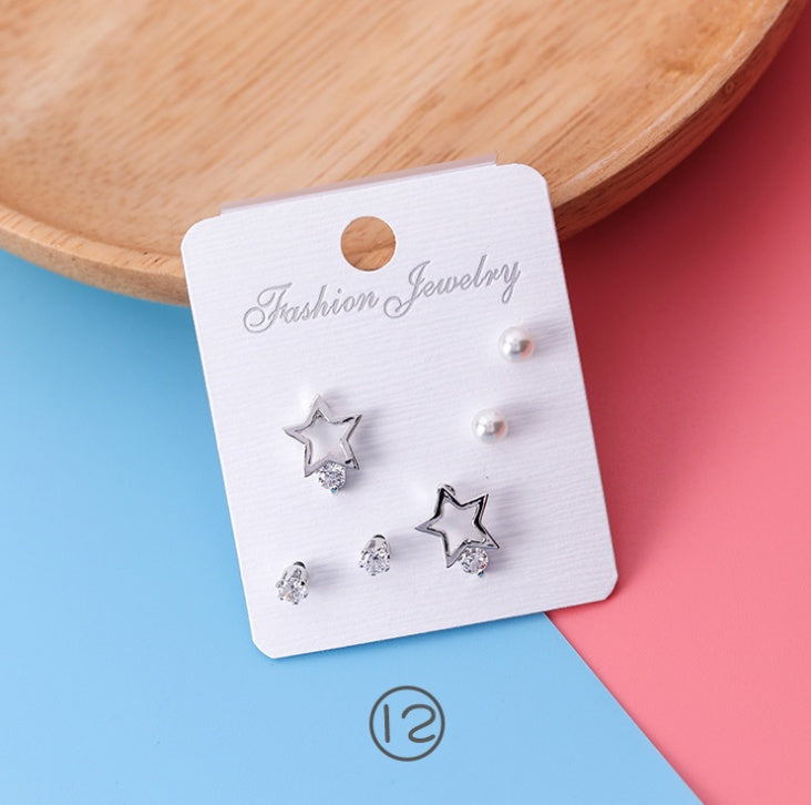 mini series set bow earrings 6 sets of stars flowers shine zircon earrings small ear bone nails