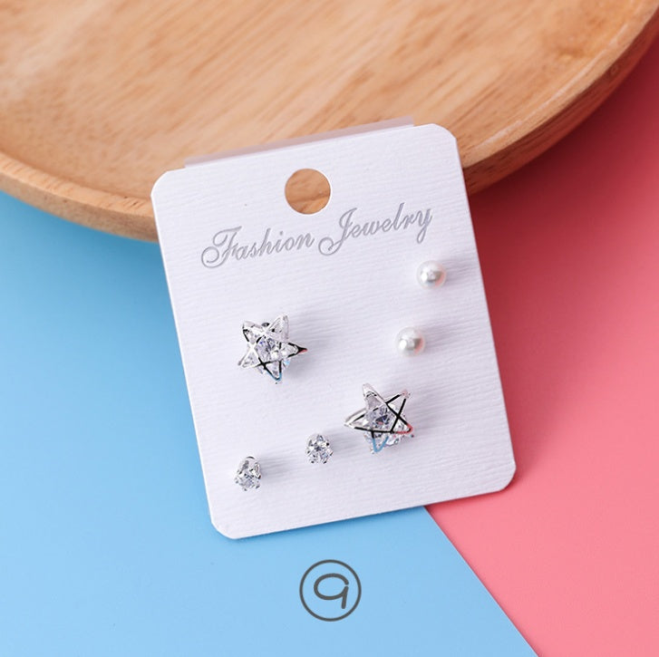 mini series set bow earrings 6 sets of stars flowers shine zircon earrings small ear bone nails