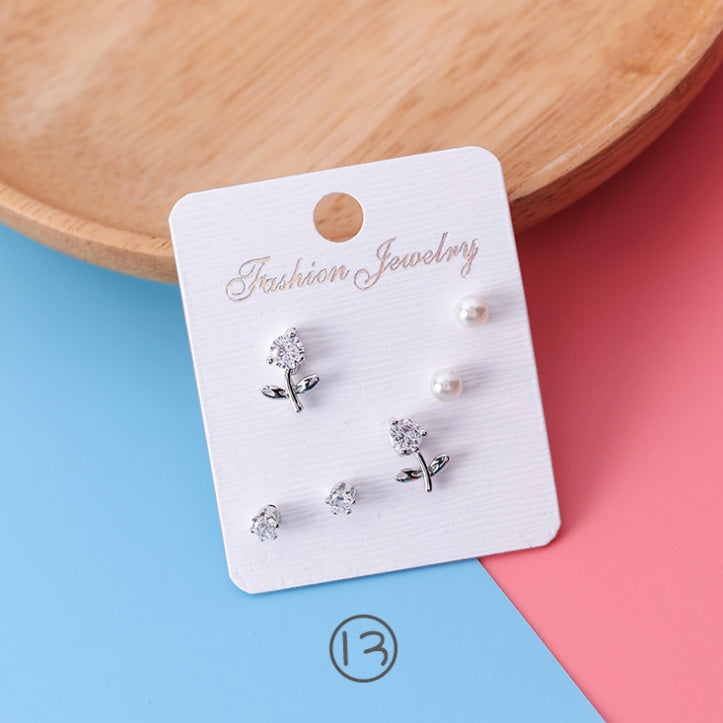 mini series set bow earrings 6 sets of stars flowers shine zircon earrings small ear bone nails