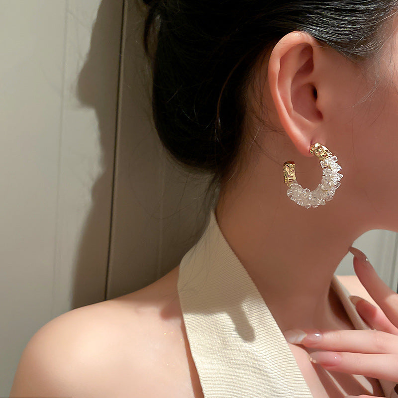 925 Silver New Shiny Crystal Winding C-shaped Earrings