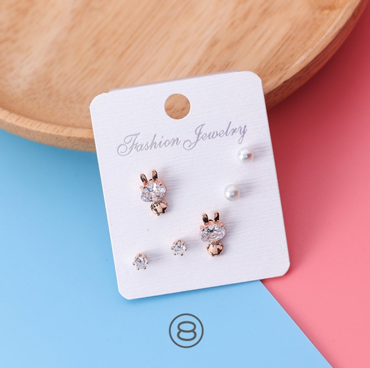 mini series set bow earrings 6 sets of stars flowers shine zircon earrings small ear bone nails