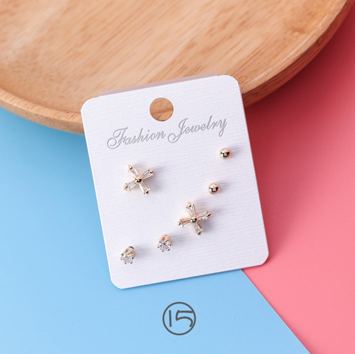 mini series set bow earrings 6 sets of stars flowers shine zircon earrings small ear bone nails