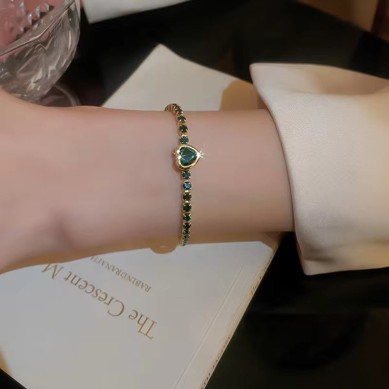 Fashion Jewelry Zircon Geometric Square Bracelet Fashion Elegant Heart Bracelet Internet Celebrity Light Luxury