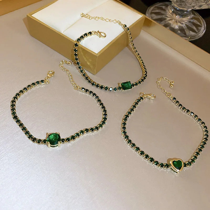 Fashion Jewelry Zircon Geometric Square Bracelet Fashion Elegant Heart Bracelet Internet Celebrity Light Luxury