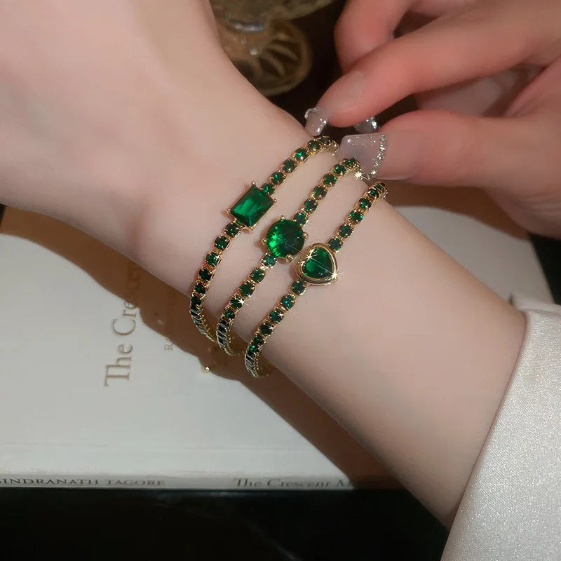 Fashion Jewelry Zircon Geometric Square Bracelet Fashion Elegant Heart Bracelet Internet Celebrity Light Luxury