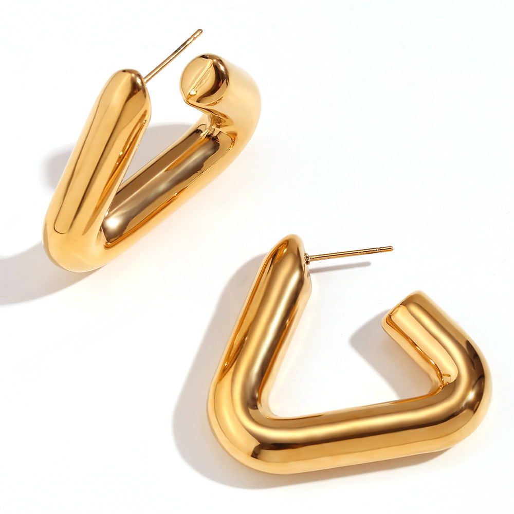 Stainless Steel 18K Gold Plated Geometric Tripod Hollow Earrings For Women