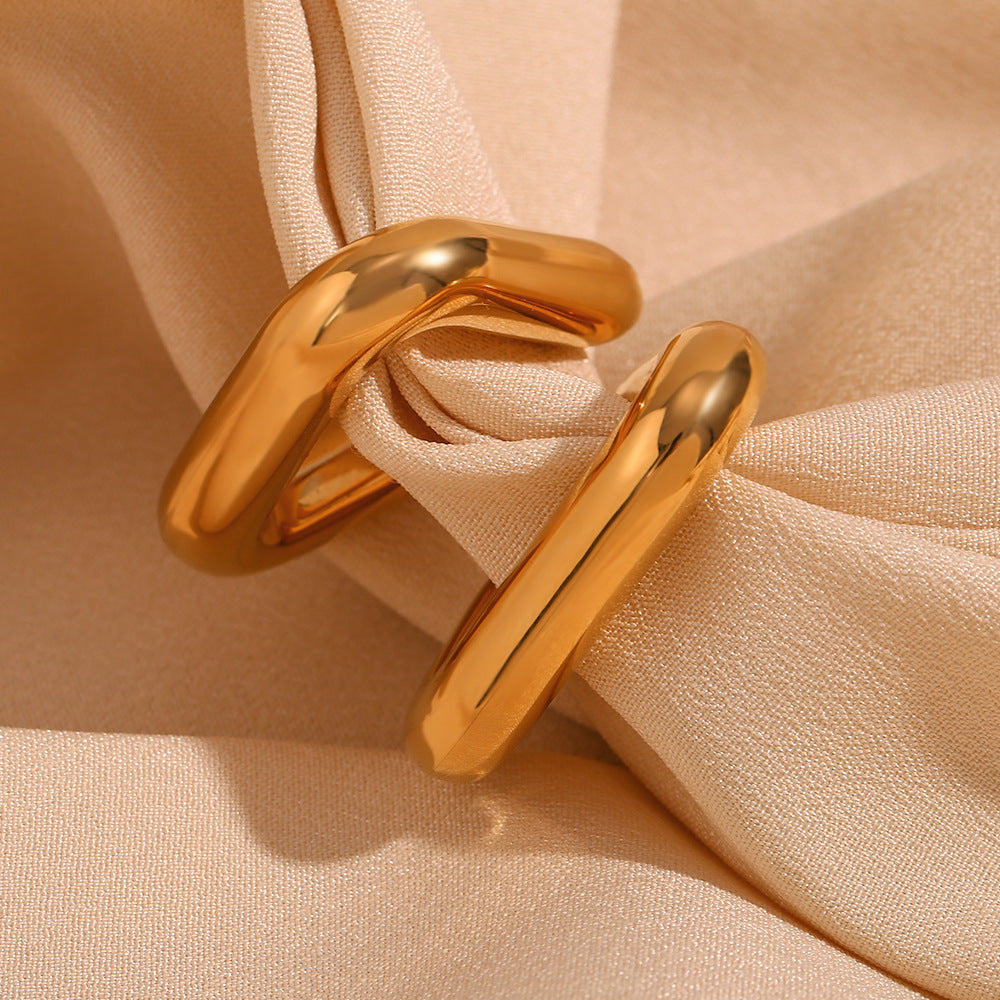 Stainless Steel 18K Gold Plated Geometric Tripod Hollow Earrings For Women