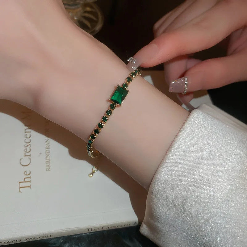 Fashion Jewelry Zircon Geometric Square Bracelet Fashion Elegant Heart Bracelet Internet Celebrity Light Luxury
