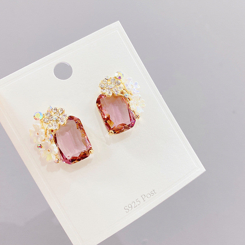Simple Diamond Round Crystal Zircon Earrings