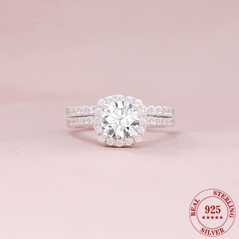 925 Inlaid 7mm Round Zircon Set Ring