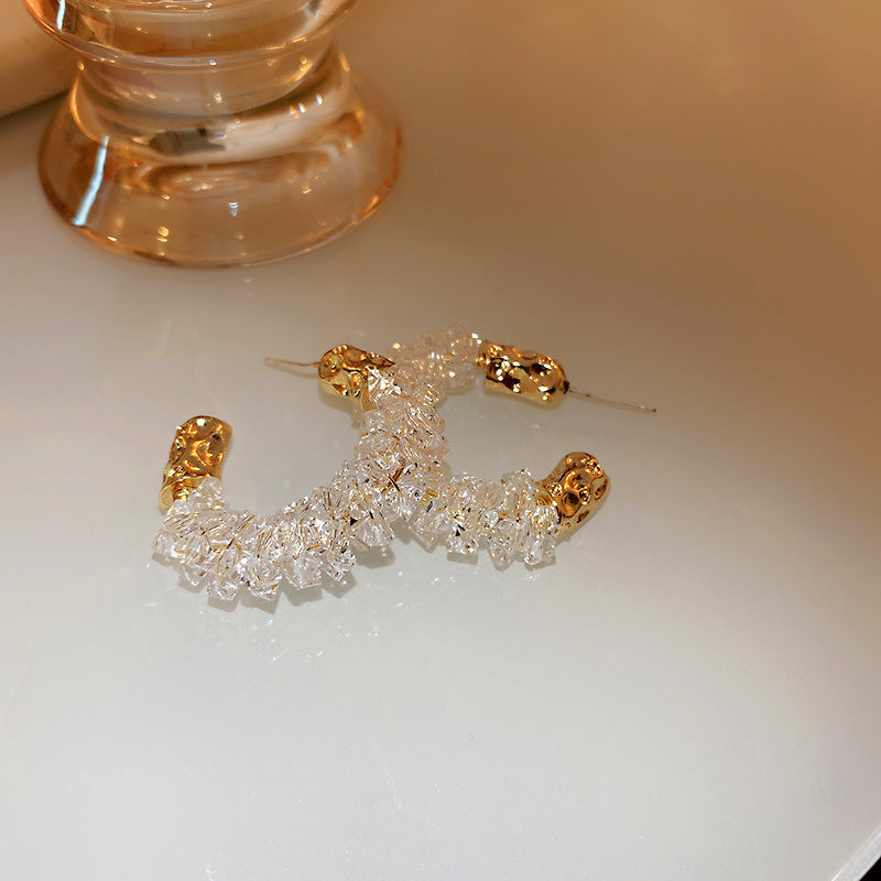 925 Silver  New Shiny Crystal Winding C-shaped Earrings