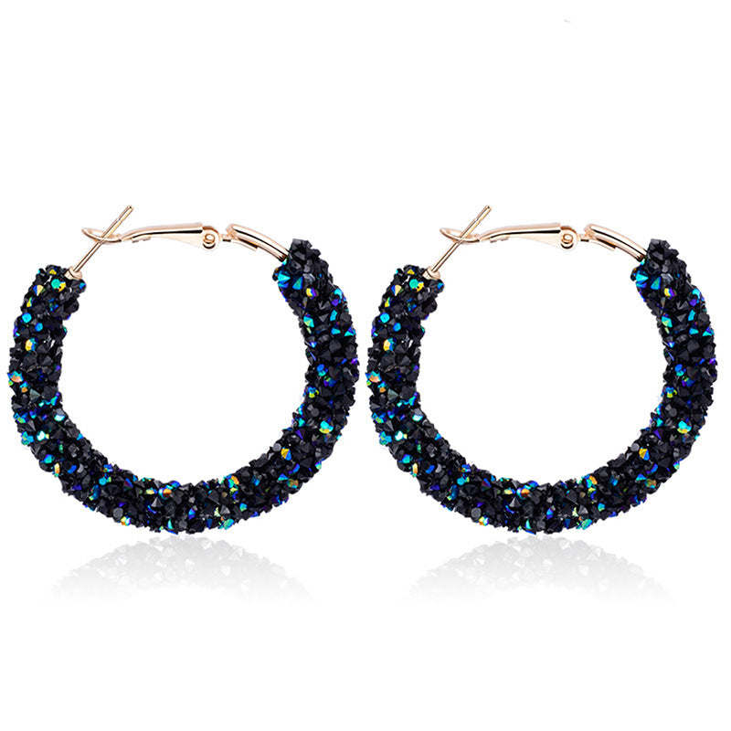 Diamond circle matte earrings earrings Japan and South Korea simple charm full diamond fashion wild earrings