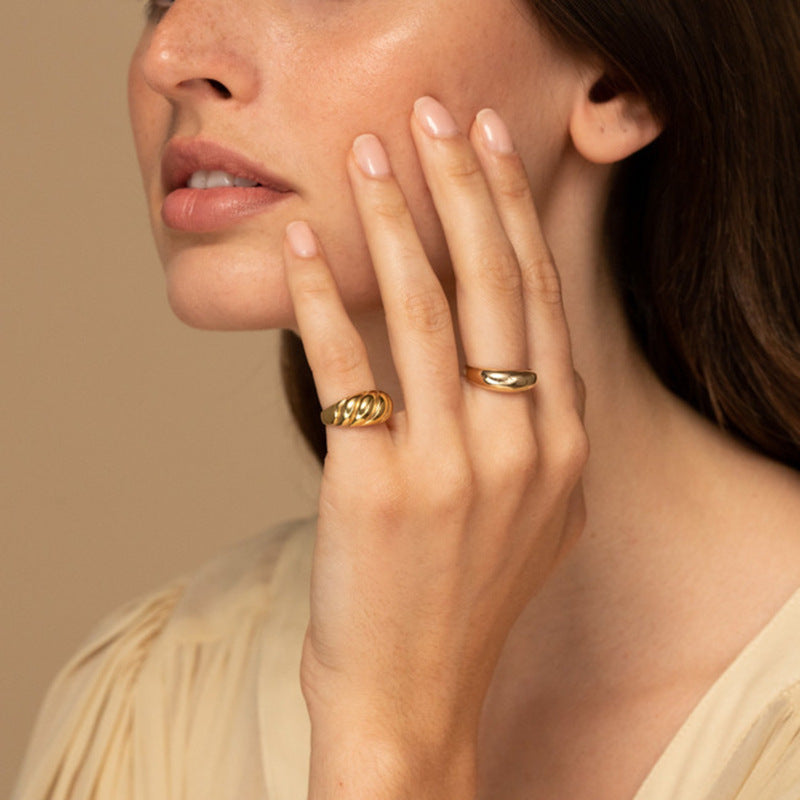 Croissant Ring Female Cold Wind Retro Simple Ins Rhombus Vintage Plated 18K Gold Index Finger Ring