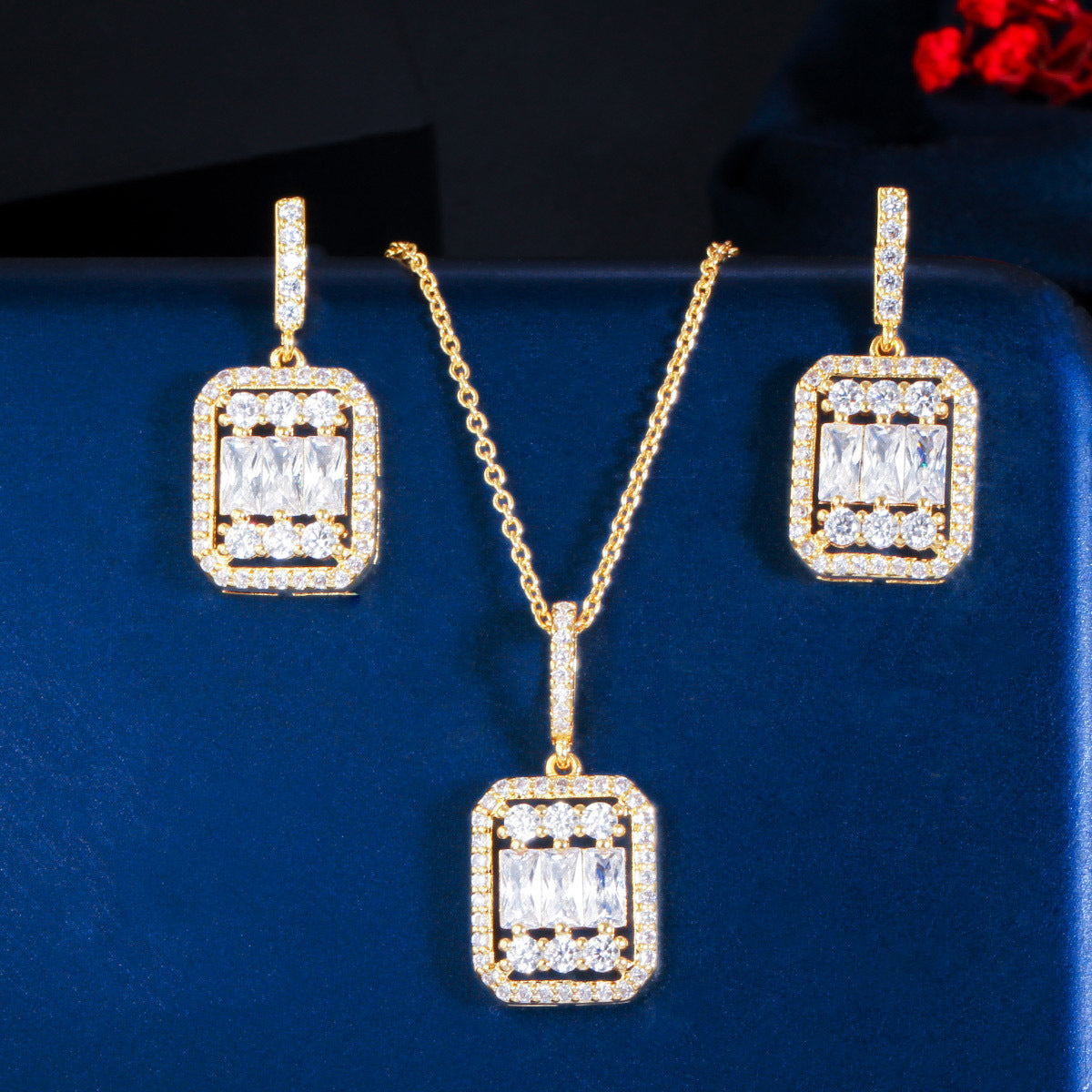 South Korea Zircon Necklace And Earrings Two Piece Set