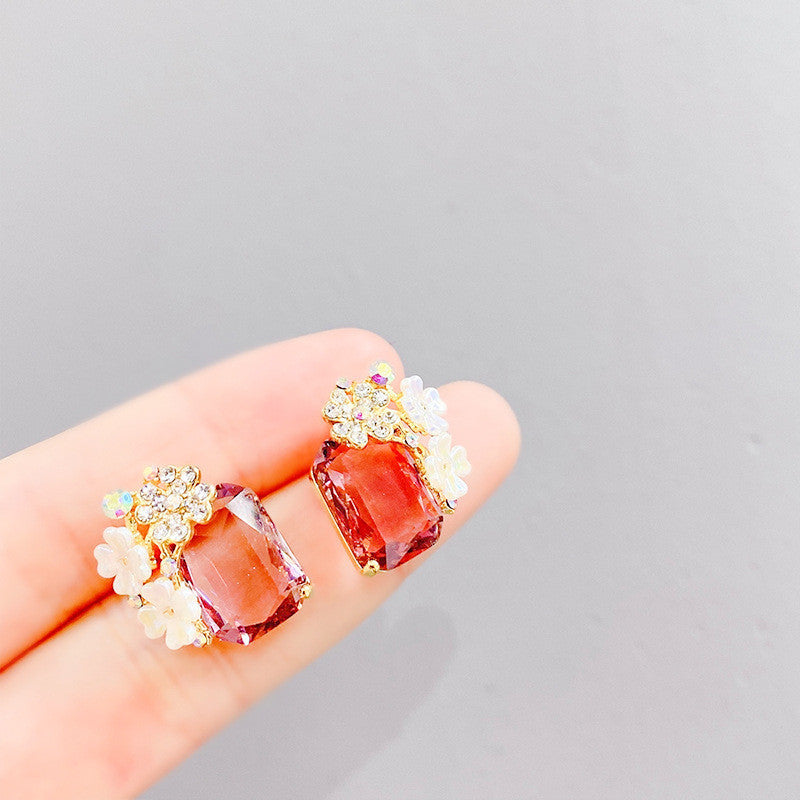 Simple Diamond Round Crystal Zircon Earrings