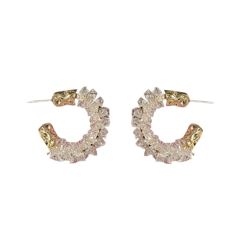 925 Silver  New Shiny Crystal Winding C-shaped Earrings