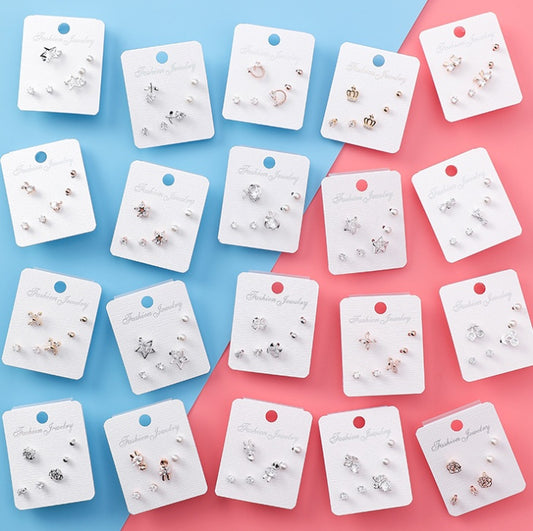 mini series set bow earrings 6 sets of stars flowers shine zircon earrings small ear bone nails