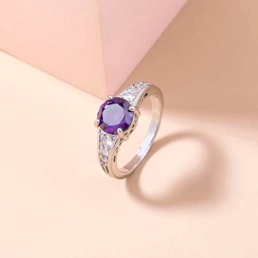 cold wind light luxury temperament ladies ring copper ring simple wild inlaid zirconium violet bracelet