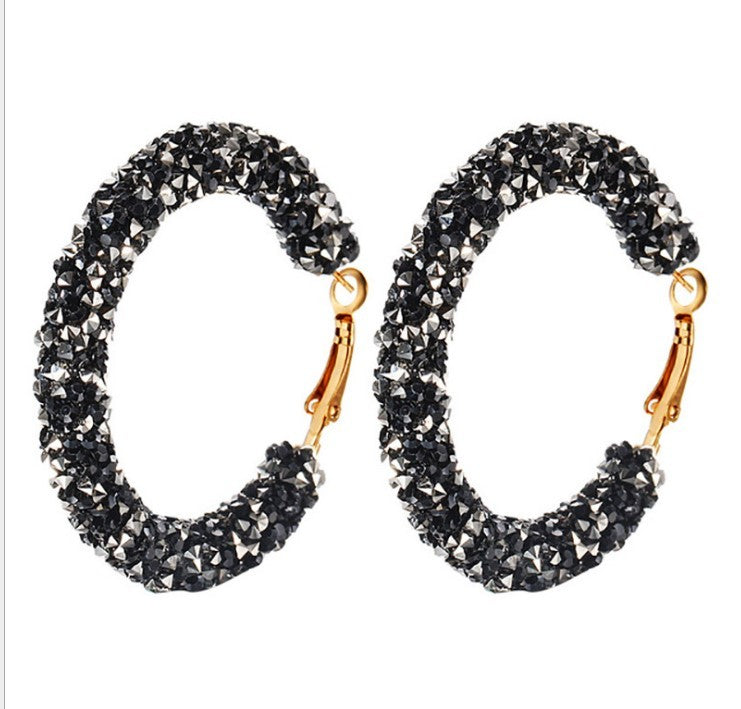 Diamond circle matte earrings earrings Japan and South Korea simple charm full diamond fashion wild earrings