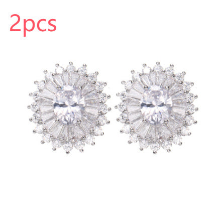 Huitan Eternity Cubic Zirconia Flower Stud Earrings For Women High Quality Wedding