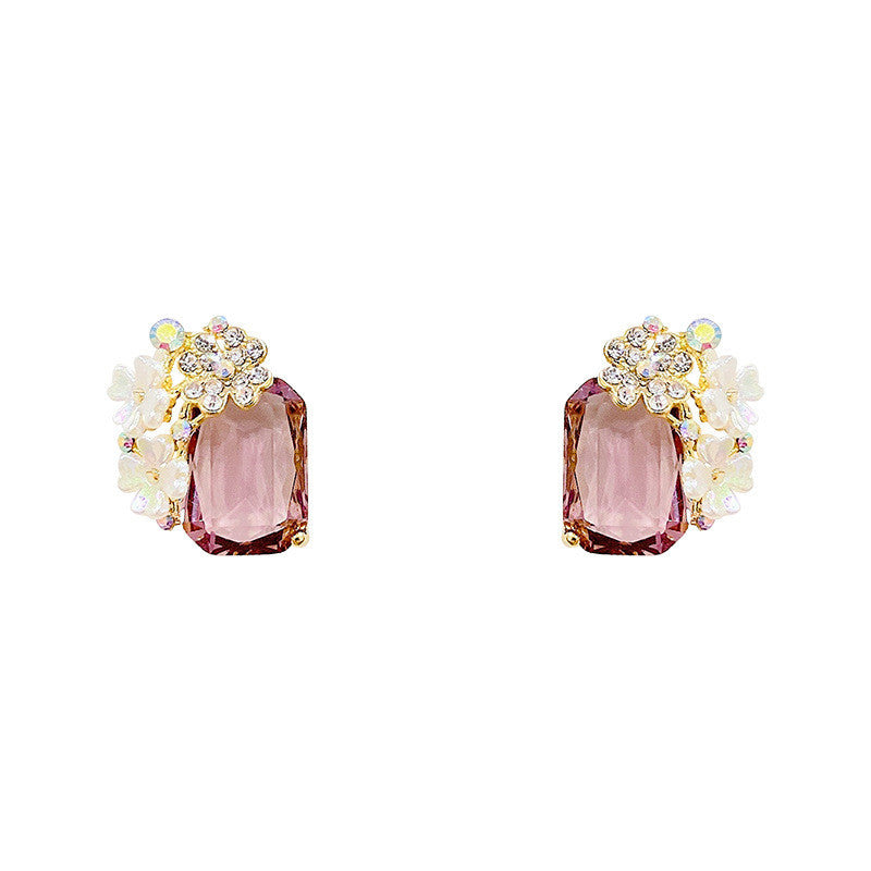 Simple Diamond Round Crystal Zircon Earrings