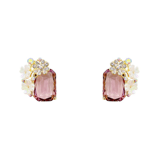 Simple Diamond Round Crystal Zircon Earrings