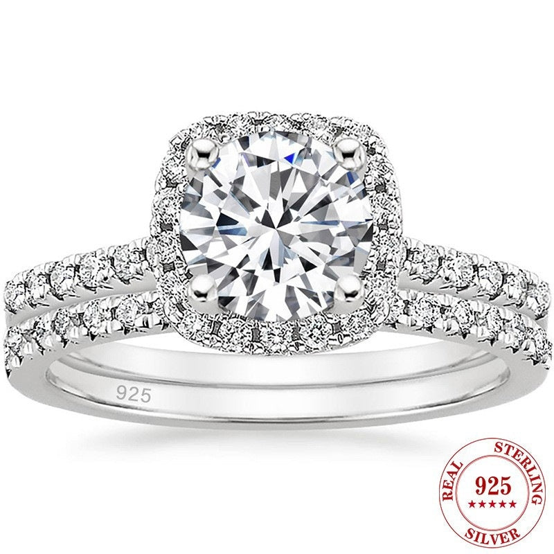 925 Inlaid 7mm Round Zircon Set Ring