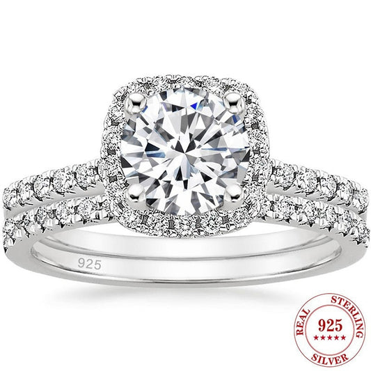 925 Inlaid 7mm Round Zircon Set Ring