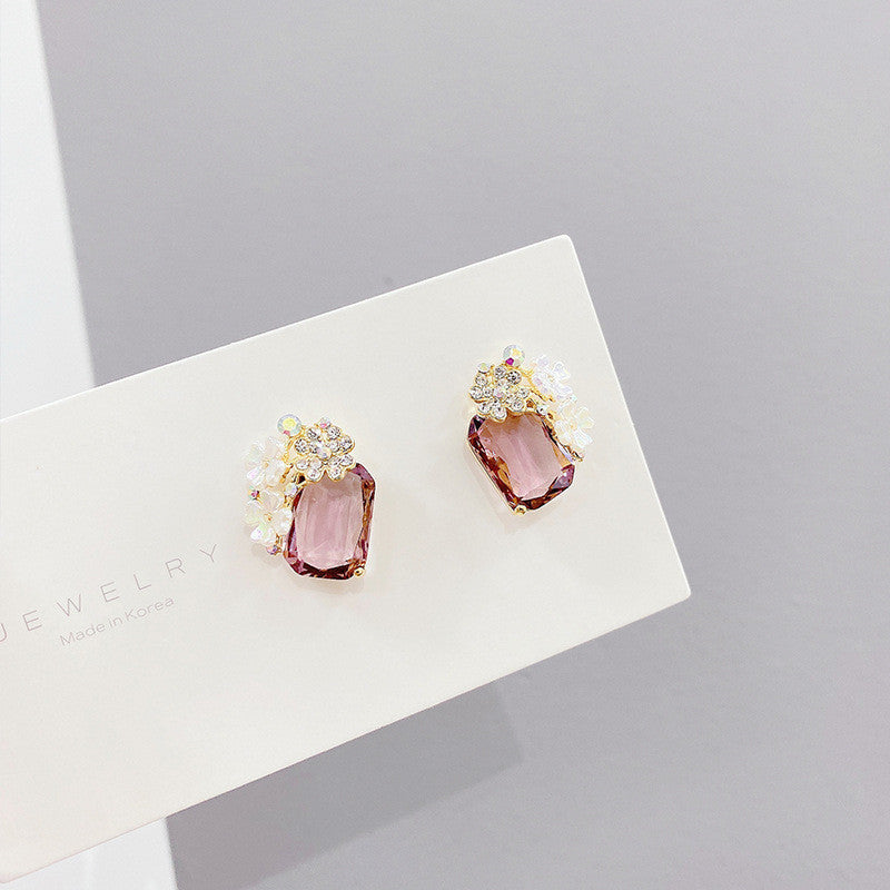 Simple Diamond Round Crystal Zircon Earrings